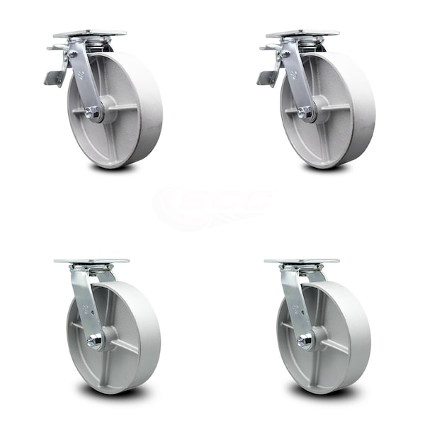 8 Inch Semi Steel Swivel Caster Set with Roller Bearing 2 Total Lock Brake SCC